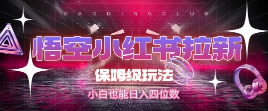 悟空小红书拉新，保姆级玩法，小白也能日入四位数-赚金金-技能学习分享
