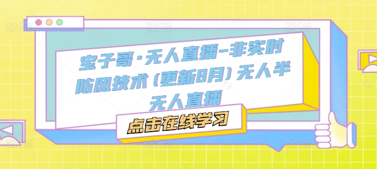 宝子哥·无人直播-非实时防风技术(更新25年6月)无人半无人直播-赚金金-技能学习分享
