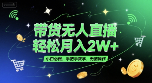 带货无人直播，轻松月入2W+，小白必做，手把手教学，无脑操作(附学习资料)-赚金金-技能学习分享