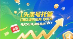 【头条号托管 】团队提供视频,你发布,每天5分钟,最高躺挣1W+【揭秘】-赚金金-技能学习分享