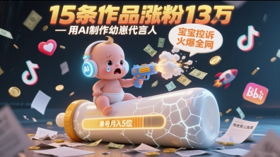 用AI制作幼崽代言人，宝宝的控诉火爆全网，15条作品涨粉13W，单号月入5位数实操教程-赚金金-技能学习分享
