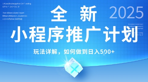 2025年最新小程序推广计划，简单操作，独家技术，日均5张+【揭秘】-赚金金-技能学习分享