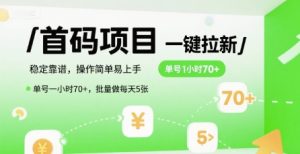 首码一键拉新项目，稳定靠谱，操作简单易上手，单号一小时70+，批量做每天5张【揭秘】-赚金金-技能学习分享