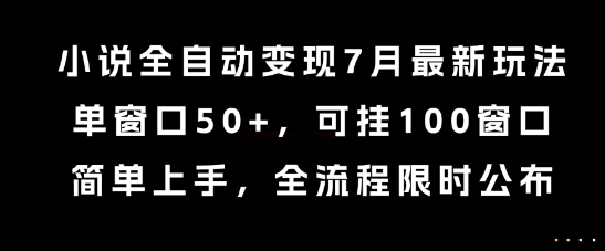 小说全自动变现7月玩法，单窗口50+，可挂100窗口，简单上手，全流程限时公布【揭秘】-赚金金-技能学习分享