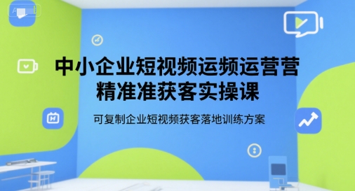中小企业短视频运营精准获客实操课，可复制企业短视频获客落地训练方案-赚金金-技能学习分享