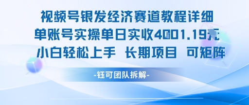 视频号银发经济赛道单账号实操单日实收1k+，小白轻松上手长期项目-赚金金-技能学习分享