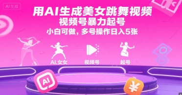 用AI生成美女跳舞视频，视频号暴力起号，小白可做，多号操作日入5张-赚金金-技能学习分享