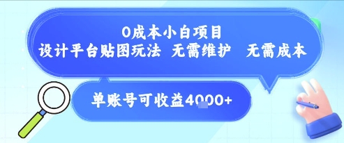 0成本小白项目，设计平台贴图玩法，无需维护，无需成本，单账号单月可产生收益4k+-赚金金-技能学习分享