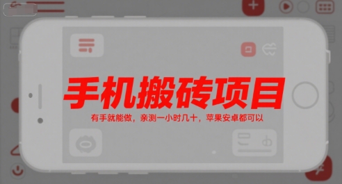 手机搬砖项目，有手就能做，亲测一小时几十，苹果安卓都可以-赚金金-技能学习分享