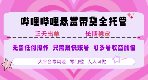 B站悬赏带货全托管，自测稳定，只需提供账号，无需基础，小白宝妈轻松上手，单日稳定3张【揭秘】-赚金金-技能学习分享