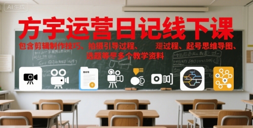 方宇运营日记线下课，包含剪辑制作技巧、拍摄引导过程、起号思维导图、选题等多个教学资料-赚金金-技能学习分享