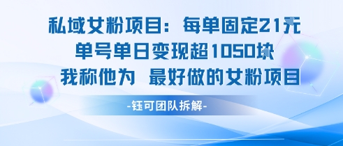 私域女粉项目：每单固定21块，单日变现超1k+，最好做的女粉项目-赚金金-技能学习分享