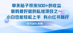 单条贴子带来5张的收益,暑假最好做的私域项目之一,小白也能轻松上手,有小红书就行-赚金金-技能学习分享