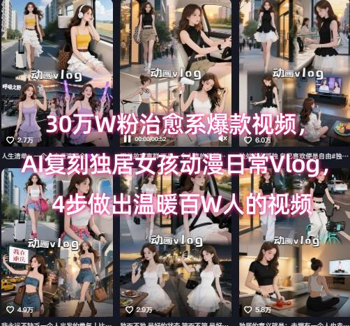 30万W粉治愈系爆款视频，AI复刻独居女孩动漫日常Vlog，4步做出温暖百W人的视频-赚金金-技能学习分享