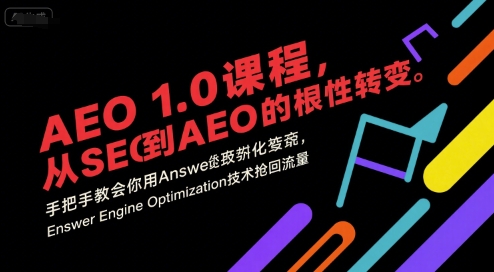 AEO 1.0 课程，从SEO到AE0的基命性转变，手把手教会你用AnswerEngineOptimization技术抢回流量-赚金金-技能学习分享