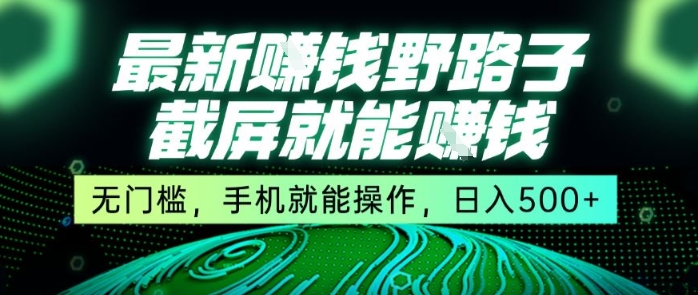 最新野路子截屏就能挣钱，无门槛，手机就能操作，日入5张【揭秘】-赚金金-技能学习分享