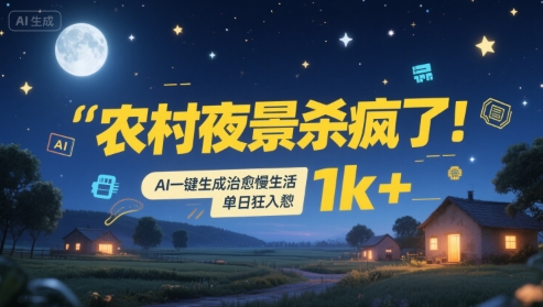 农村夜景杀疯了！AI一键生成治愈系慢生活，单日狂入1k+-赚金金-技能学习分享