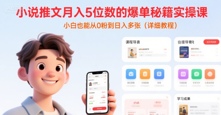 小说推文月入5位数的爆单秘籍实操课，，小白也能从0粉到日入多张(详细教程)-赚金金-技能学习分享