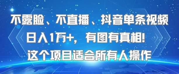 不露脸、不直播、抖音单条视频日入1W+，有图有真相！这个项目适合所有人操作-赚金金-技能学习分享