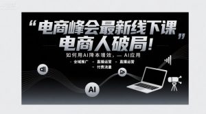 电商峰会最新线下课,电商人破局,如何用AI降本增效,AI应用-全域推广-直播运营-付费流量-赚金金-技能学习分享