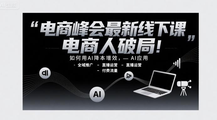 电商峰会最新线下课，电商人破局，如何用AI降本增效，AI应用-全域推广-直播运营-付费流量-赚金金-技能学习分享