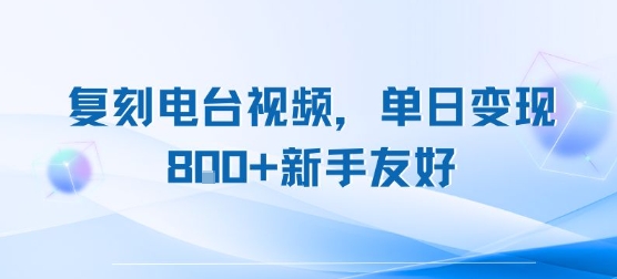 复刻电台视频，单日变现8张+新手友好，长期可做-赚金金-技能学习分享
