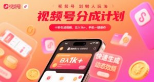 视频号分成计划懒人玩法,十秒生成视频,日入1k+,手机一键操作【揭秘】-赚金金-技能学习分享