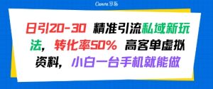 日引 20-30 精准引流私域新玩法,转化率50% 高客单虚拟资料,小白一台手机就能做-赚金金-技能学习分享