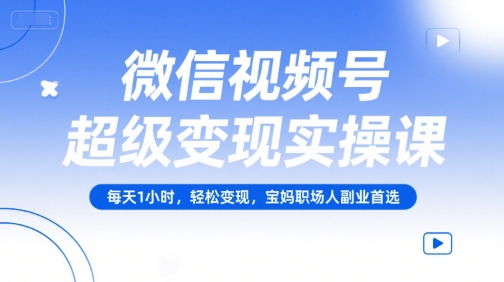 微信视频号超级变现实操课，每天1小时，轻松变现，宝妈职场人副业首选-赚金金-技能学习分享