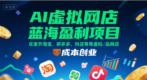 AI虚拟网店蓝海盈利项目，在家开淘宝、拼多多、抖店等虚拟品网店，零成本创业-赚金金-技能学习分享