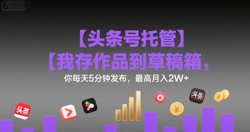 【头条号托管 】我存作品到草稿箱，你每天5分钟发布，最高月入2W+【揭秘】-赚金金-技能学习分享