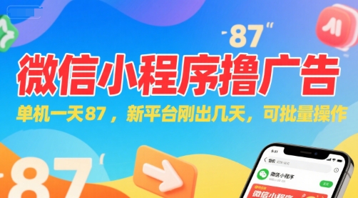 微信小程序看广告，单机一天87，新平台刚出几天，可批量操作，日入5张-赚金金-技能学习分享