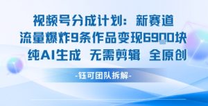 视频号新玩法 9条作品变现6.9k 纯AI生成无需剪辑全原创-赚金金-技能学习分享