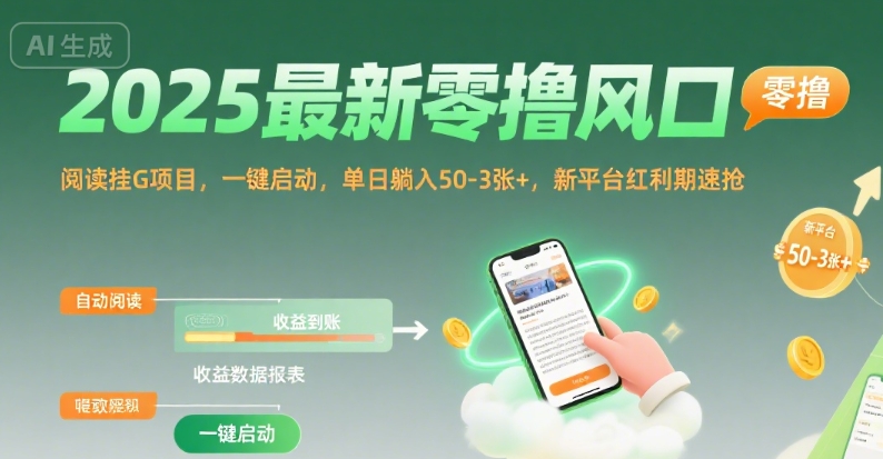 2025最新零撸风口，阅读挂G项目，一键启动，单日躺入 50-3张+，新平台红利期速抢【揭秘】-赚金金-技能学习分享
