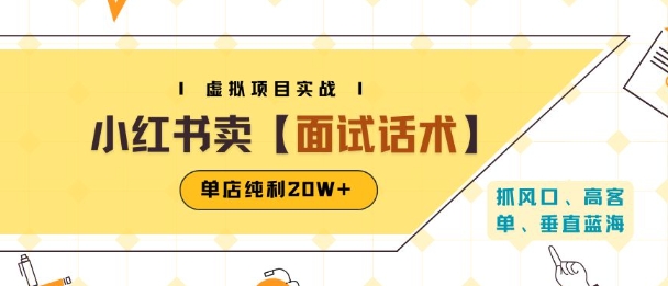 小红书虚拟项目掘金，卖面试话术资料，单店纯利20W+(附爆款笔记制作方法)-赚金金-技能学习分享