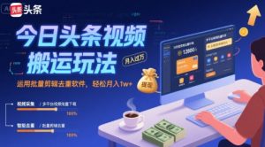 今日头条视频搬运玩法,运用批量剪辑去重软件,轻松月入1w+-赚金金-技能学习分享
