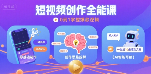 短视频创作课，短视频制作、创作思路、Ai写爆款文案-赚金金-技能学习分享