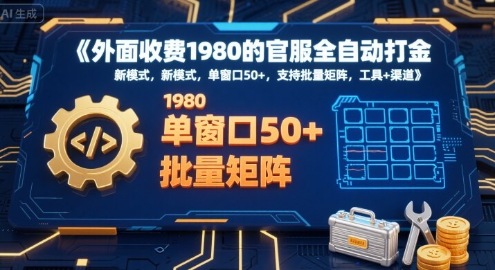 外面收费1980的官服全自动打金，新模式，单窗口50+，支持批量矩阵，工具+渠道【揭秘】-赚金金-技能学习分享