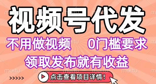视频号代发，不用剪辑不用做视频，0门槛要求，领取发布就有收益，任务没有无上限，小白轻松上手【揭秘】-赚金金-技能学习分享