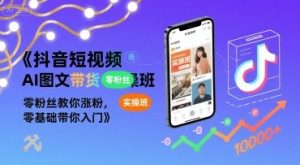 抖音短视频AI图文带货实操班,零粉丝教你涨粉,零基础带你入门-赚金金-技能学习分享