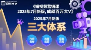 短视频营销课2025年7月新版，三大体系成就百万大V-赚金金-技能学习分享