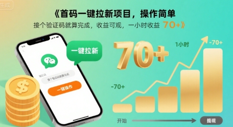 首码一键拉新项目，操作简单，接个验证码就算完成，收益可观， 一小时收益70+【揭秘】-赚金金-技能学习分享