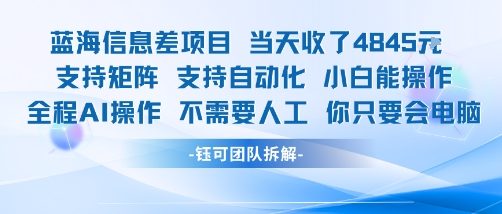 蓝海信息差项目当天收米1k+ 支持矩阵支持自动化小白能操作全程AI操作不需要人工你只要会电脑-赚金金-技能学习分享