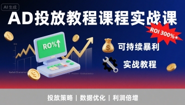 AD投放教程课程实战课，实现广告ROI300%+可持续暴利-赚金金-技能学习分享