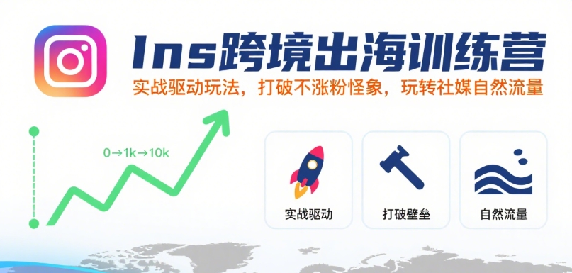 Ins跨境出海训练营，实战驱动玩法，打破不涨粉怪象，玩转社媒自然流量-赚金金-技能学习分享