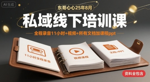 东哥心心25年8月私域线下培训课，全程录音11小时+视频+所有文档加课程ppt-赚金金-技能学习分享
