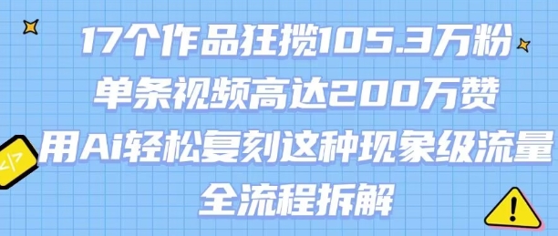 17个作品狂揽105.3W粉，单条视频高达200W赞，用Ai轻松复刻这种现象级流量!(全流程拆解)-赚金金-技能学习分享