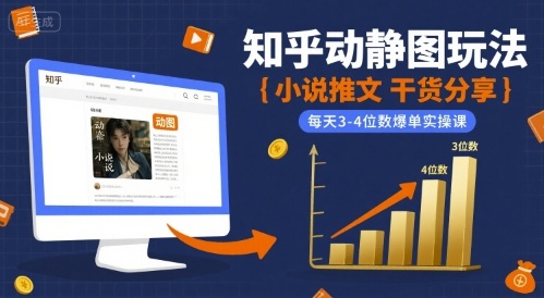 小说推文干货分享之知乎动静图玩法，每天3-4位数爆单实操课-赚金金-技能学习分享