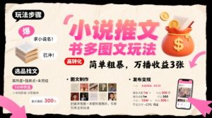 小说推文小红书多图文玩法,简单粗暴,万播收益3张-赚金金-技能学习分享