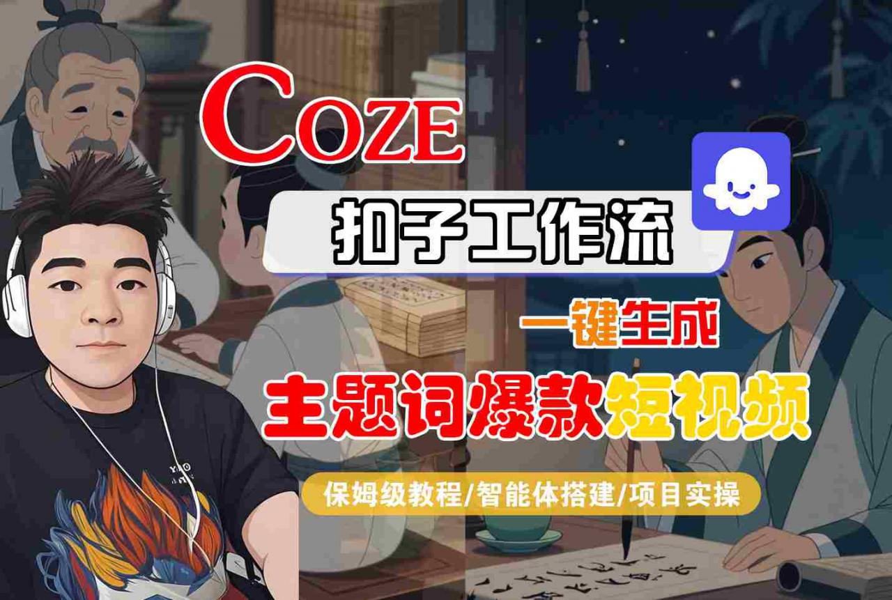 COZE扣子工作流一键生成主题词爆款短视频，保姆级教程-智能体搭建-项目实操-赚金金-技能学习分享